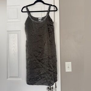Johnny Was Collection Vintage Silver Metallic Shimmer Sequin Slip Cami Dress